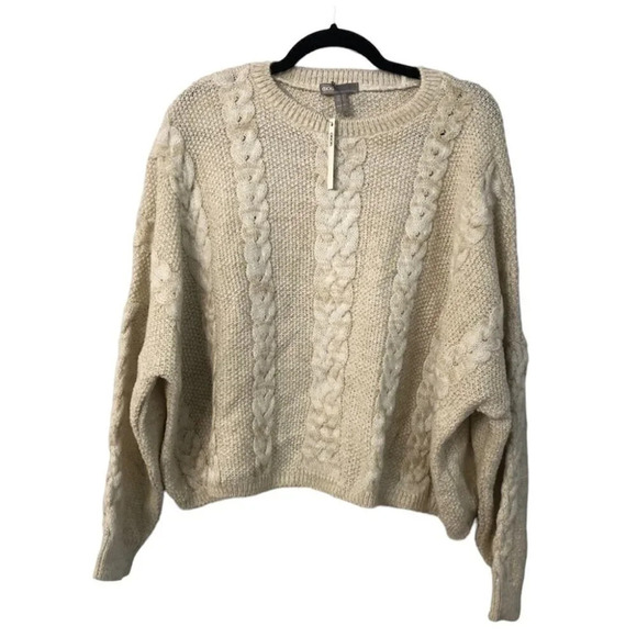 Asos Cable Knit Oatmeal Colored Relaxed Fit Cropped Sweater Size US 12 NWT - Picture 1 of 9